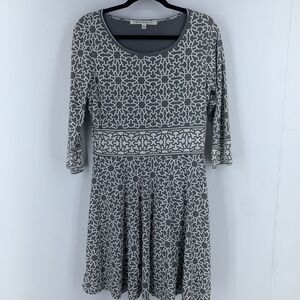 Max Studio Large Dress Cottage Core Feminine‎ Swing Preppy Abstract Modest Gray